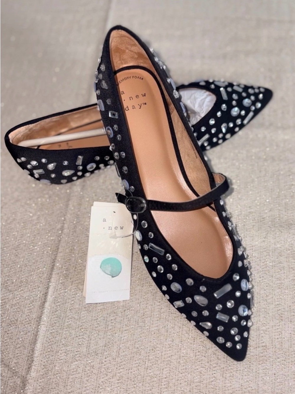 Size 9 a new day Gabriella Rhinestone Pointed Toe Flats Memory foam Comfortable